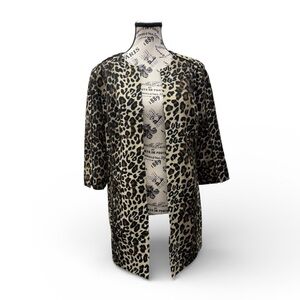 Silk Land Leopard Print Lightweight 3/4 Sleeve Blazer Over Coat
